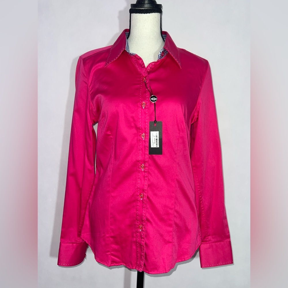 NWT ENVY Woman's Button Down Shirt Hot Pink Slim‎ Fit Career Business Medium